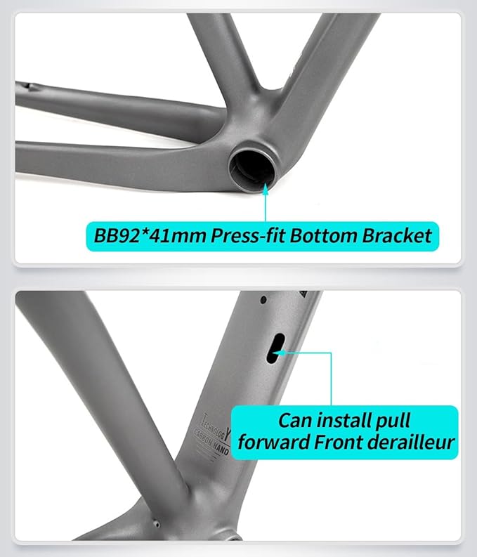 27.5er 29er XC Hardtail Mountain Bike Frame 15/17/19in Carbon Fibre Disc Brake Frame 135mm Quick Release Cyclocross Bike Frame BB92*41mm(Black,29 * 17")