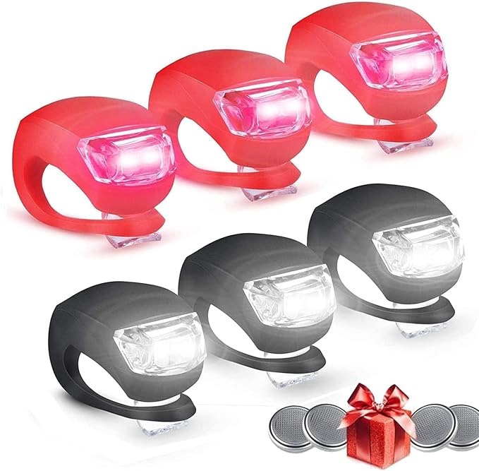 Bike Light Set - 6 LED Super Bright Headlight & Taillight, Waterproof Silicone Mount for Road/Mountain Bike, Cycling Safety Front & Rear Lights