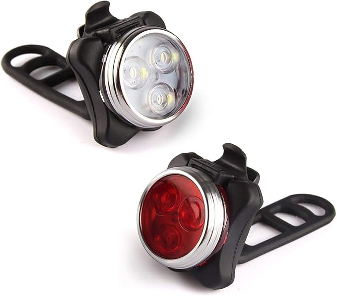 USB Rechargeable Bike Light Set, Super Bright, Bike Lights Front and Back, Waterproof, 4 Light Modes (2 Cables, 2 Straps).