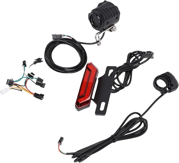 Electric Bike Light Set, Powerful LED Front Rear Warning Lights Kit with 5 Pin Switch Button, for Most Electric Folding Bikes