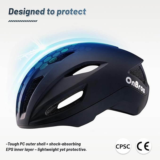 Adult Cycling Bike Helmet, OnBros Lightweight Unisex Bicycling Helmets for Men and Women, Adjustable Fit CPSC Certified Bicycle Helmet