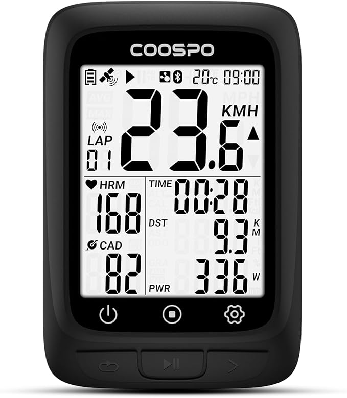 COOSPO Bike Computer GPS Wireless, ANT+ Cycling Computer GPS with Bluetooth, Multifunctional ANT+ Bicycle Computer GPS with 2.4 LCD Screen, Bike Speedometer with Auto Backlight IP67