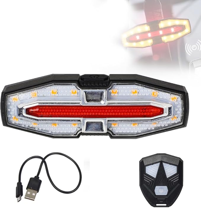 Bike Tail Light with Turn Signals Wireless Remote Control Waterproof Bicycle Rear Light Back USB Rechargeable Ultra Bright Safety Warning Cycling Taillight for Night Riding