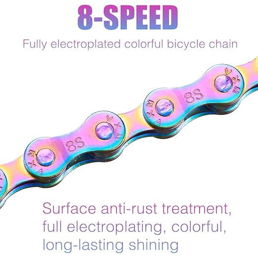 6/7/8 Speed Bike Chain Rainbow Chain for Bike 1/2" x11/128 116 Links Lightweight Bicycle Chain，Bike Chains MTN BTX MTB Mountain Bike Road Bicycle Chain
