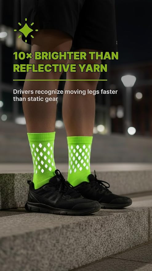 ReflecToes Reflective Socks for cycling and running - 330 Candle Power High Visibility Night Safety Gear - Biomotion Support