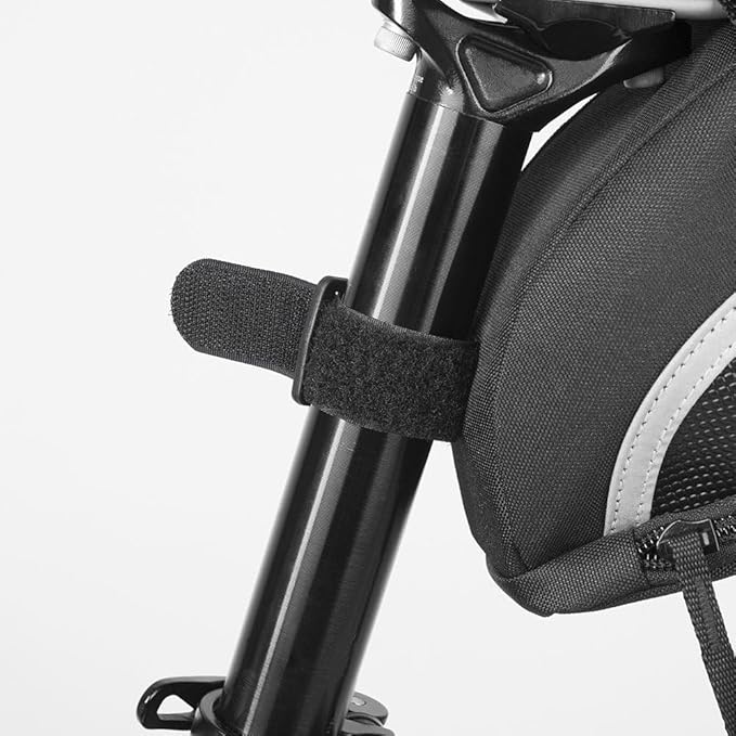 BV Strap-On Bike Bag with Reflective Material - Saddle Bag with Seperate Divider for Small Items for All Your Essentials - Bike Pouch with Taillight Hanger for Maximum Safety