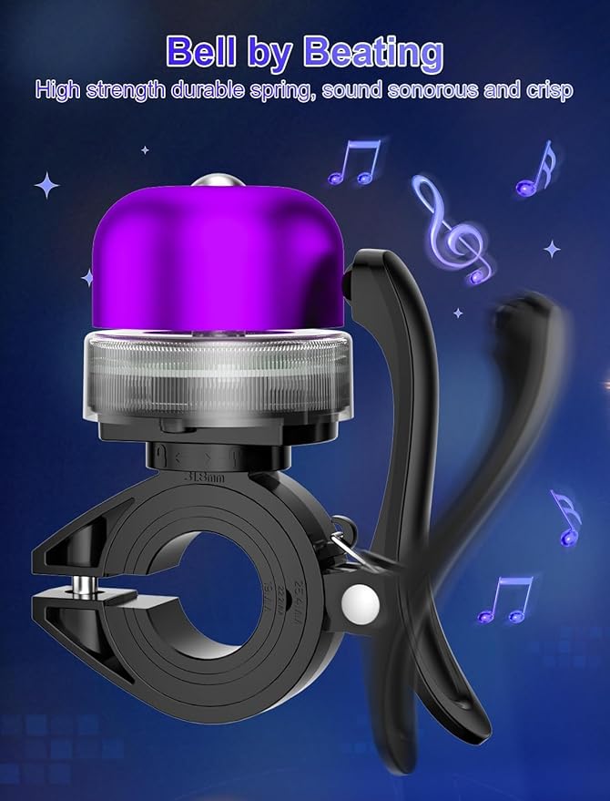 Bike Bell for Kids & Adults, Light up Bike Accessories Adjustable with Ferrules Fit for 0.74-1.25in(19-31.8mm) Bicycle Handlebars, Aluminum Made & Crisp Sound for Mountain Dirt Road Bike Ebike