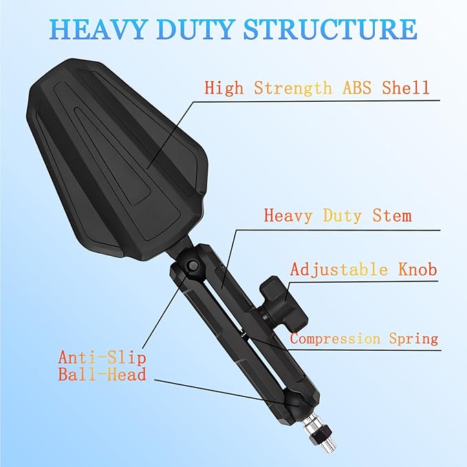 Adventure Motorcycle Mirrors, Foldable Motorbike Rear View Side Mirror W/Ball-Head Universal 10MM 8MM Screw and 7/8" Handlebar for ATV ADV Street Dirt Bike Ebike Scooter Quad Off-Road-Motorcycles