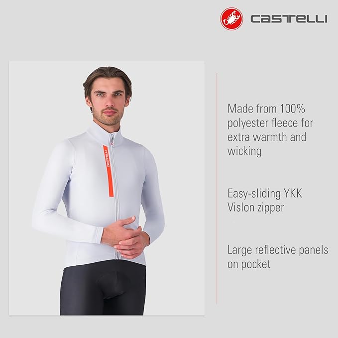CASTELLI Men's Entrata Thermal Jersey, Long Sleeve Zip Up Fleece Insulated Base Layer for Winter Road Cycling I Gravel Biking
