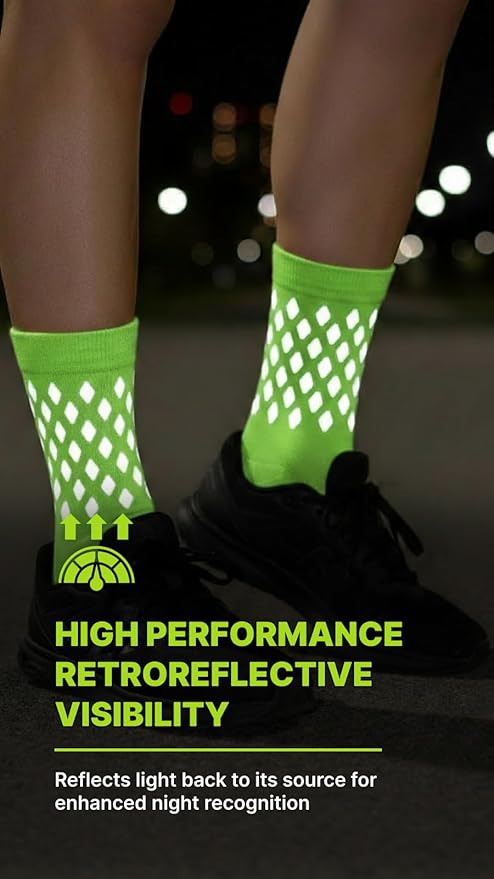 ReflecToes Reflective Socks for cycling and running - 330 Candle Power High Visibility Night Safety Gear - Biomotion Support