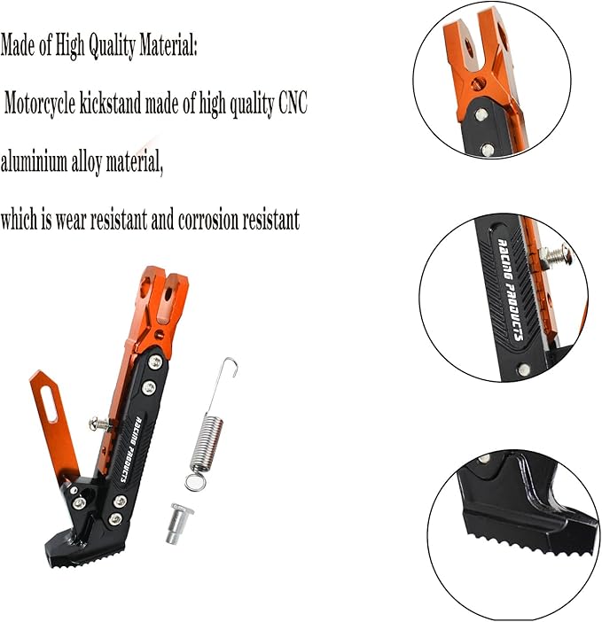 Universal Motorcycle Kickstand Accessories Motor Modified CNC Aluminum Alloy Adjustable Tripod Holder Kickstand Foot Side Support Stand Motor Scooter Motorbike Dit Pit Bike (orange)