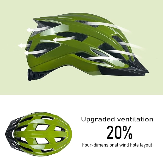 Bike Helmet for Adult Men Women with Multi-Mode Rear LED Light, with Suggested Fit 56-62cm, Lightweight with Adjustable Dial, Side and Chin Strap, Carbon Black Shiny Surface