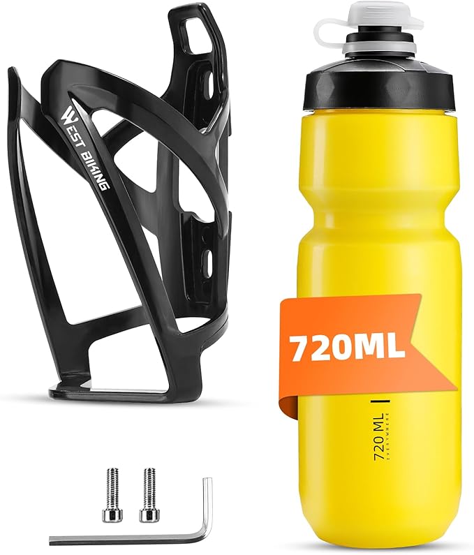 Bike Water Bottle Cage with Bottle, Durable Ultralight Plastic Water Drink Holder Rack, Lightweight PC Water Bottle Holder for Bicycle, Cycling Bottle Holder Cages for MTB, Road Bike(Yellow)
