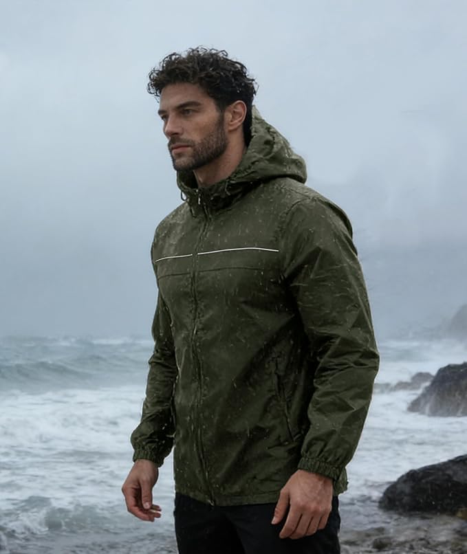 SWISSWELL Mens Rain Jacket & Coats Packable Lightweight Waterproof Windbreaker Hooded for Golf Cycling Hiking