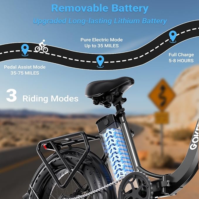 1300W/1800W Folding Electric Bike for Adults, 75-86 Miles PAS Range, 52V 13Ah/18.2Ah Removable Battery, 20" Fat Tire Electric Bicycle, 20MPH 7-Speed Commuter Ebike, Max 330LBS, UL2849 Certified