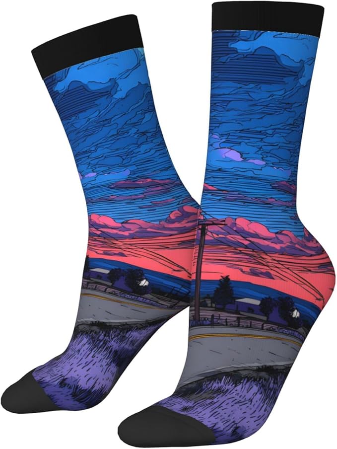 (Cycling on the road) Mid Calf Socks Breathable Adult Unisex Socks Casual Daily Wear for Women Men