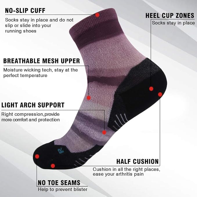 HUSO Unisex Digital Printed Athletic Quarter Running Socks 2,3,4,6,11 Pairs