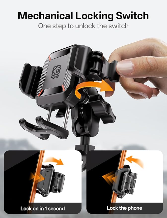 Kewig Motorcycle Phone Mount with Vibration Dampener [Anti-Theft] [Camera Friendly] Aluminum Alloy Rear-View Cellphone Holder for Motorcycle, Adjustable Size Fit 5.4-7.2" Smartphone