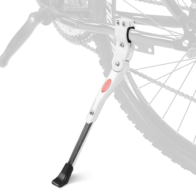Bicycle Kickstand, Adjustable Road Mountain Bike Side Support Kick Stand, Aluminium Alloy Rear Mount Bike Stand Leg for 20 24 26 Inch Adult Bikes, White