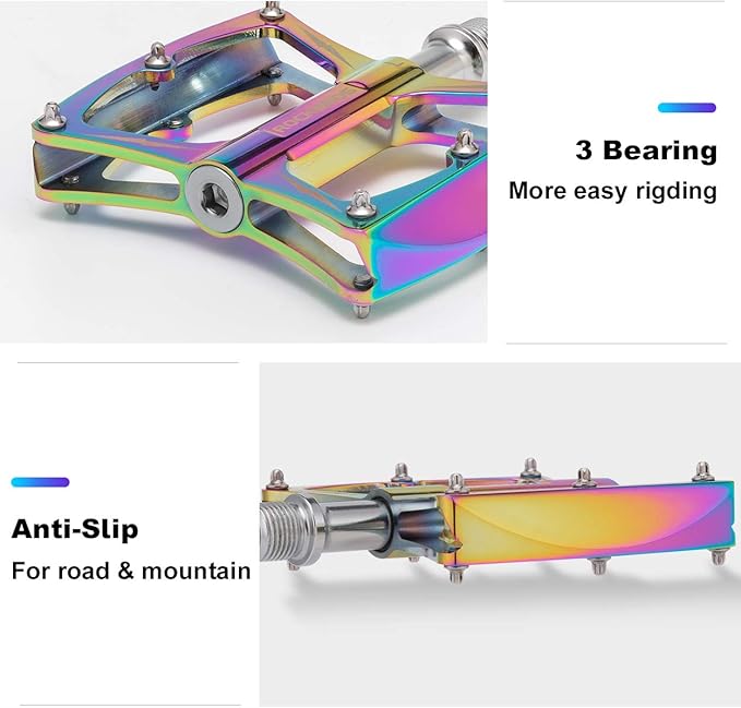 Rock BROS Mountain Bike Pedals 9/16" MTB Pedals Aluminum Road Bike Pedals Sealed Bearing Bicycle Lightweight Platform Flat Pedals for BMX MTB