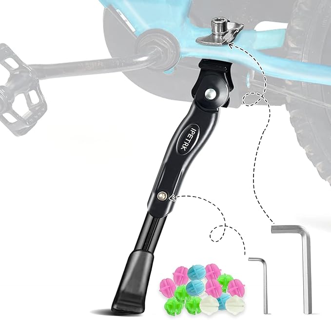 Kickstand for Kids Bike for 16 18 20 Inch Adjustable Folding Center Mount Children's Bicycles Black Aluminium Alloy Bike Kick Stand Easy Install