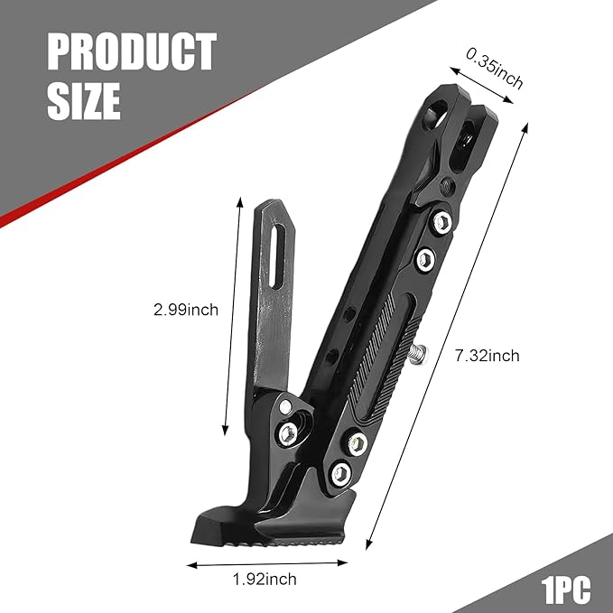 Motorcycle Kickstand, Height Adjustable Foot Side Support Parking Kickstand, Aluminum Alloy Tripod Holder Foot Side Support Stand Modified, Universal for Scooter Motorbike Motocross (Black)