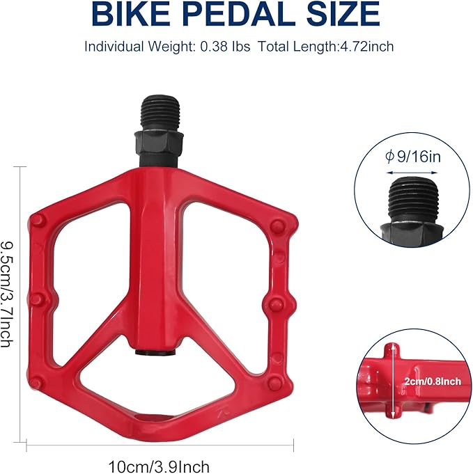 Mountain Bike Pedals,Road/MTB Flat Pedals, Non-Slip Lightweight Aluminum Alloy Bicycle Pedals, Fits 9/16" Road Mountain BMX MTB Bike Pedal