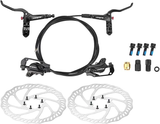 Hydraulic Disc Brake Set Includes Front & Rear Brake Pads and Rotors For Mountain Bike/Road Bike (Left+Right)