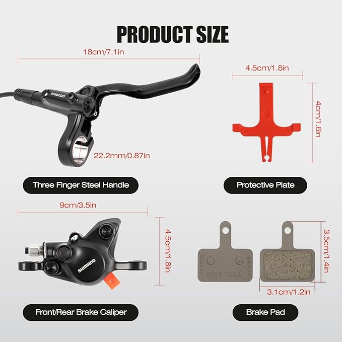 MT200 Hydraulic Disc Brakes Set — Front 800mm & Rear 1450mm MTB Hydraulic Brake Set with Calipers, Pre-Bled with Mineral Oil Electric Bike Hydraulic Brake