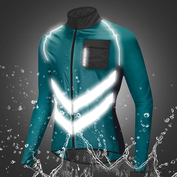 WOSAWE Men's High Visibility Cycling Wind Jacket Water Resistance Reflective Windbreaker