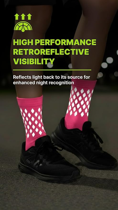 ReflecToes Reflective Socks for cycling and running - 330 Candle Power High Visibility Night Safety Gear - Biomotion Support