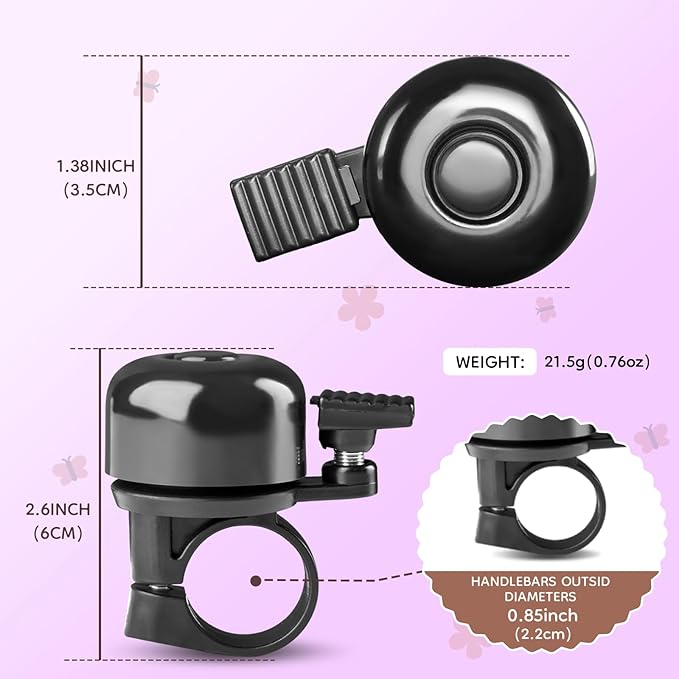 Kid's Bike Bell, Bicycle Horn for Girls, Children’s Bike Bells with Butterfly Design - Cute DIY Bicycle Bell for Girls, Crisp Sound, Easy to Install