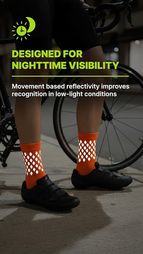 ReflecToes Reflective Socks for cycling and running - 330 Candle Power High Visibility Night Safety Gear - Biomotion Support