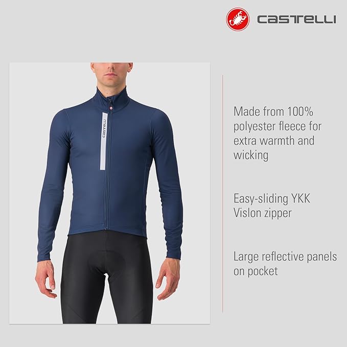 CASTELLI Men's Entrata Thermal Jersey, Long Sleeve Zip Up Fleece Insulated Base Layer for Winter Road Cycling I Gravel Biking