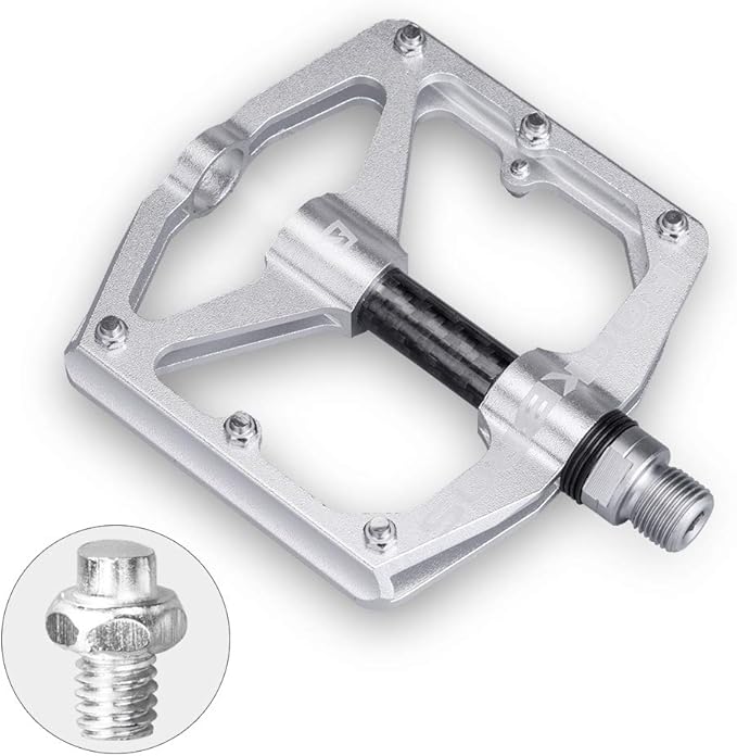 Rock BROS Mountain Bike Pedals Flat Bicycle Pedals 9/16 Lightweight Road Bike Pedals Carbon Fiber Sealed Bearing Flat Pedals for MTB