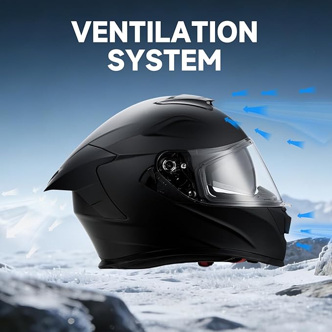 TCT-MOTORPARTS Adult Dual Visors Full Face Motorcycle Helmet Motorbike Racing Street Bike Helmets DOT Approved Matte Black Small Size
