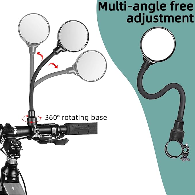 Bike Mirror With Bike Bell 360° Adjustable HD Convex Handlebar Mirror Anti-Scratch Riding Mirrors (2* Mirror + 1* Bell)