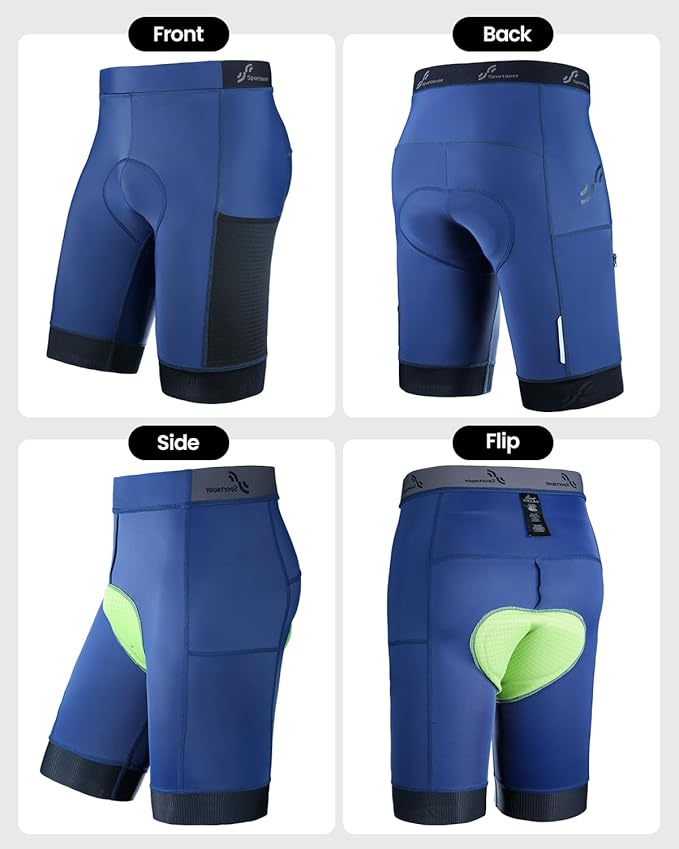 Sportneer Padded Bike Shorts for Men - 4D Padding Mens Bicycle Cycling Biking Clothing Shorts, Breathable and Absorbent
