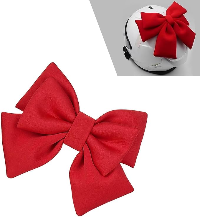 Cute Large Motorcycle Helmet Bow, Fabric Removable Helmet Bow, 7.87" x 10.24" Fashionable Accessory for Women, Universal Fit for Motorcycle, Ski & Bike Helmets (Red)