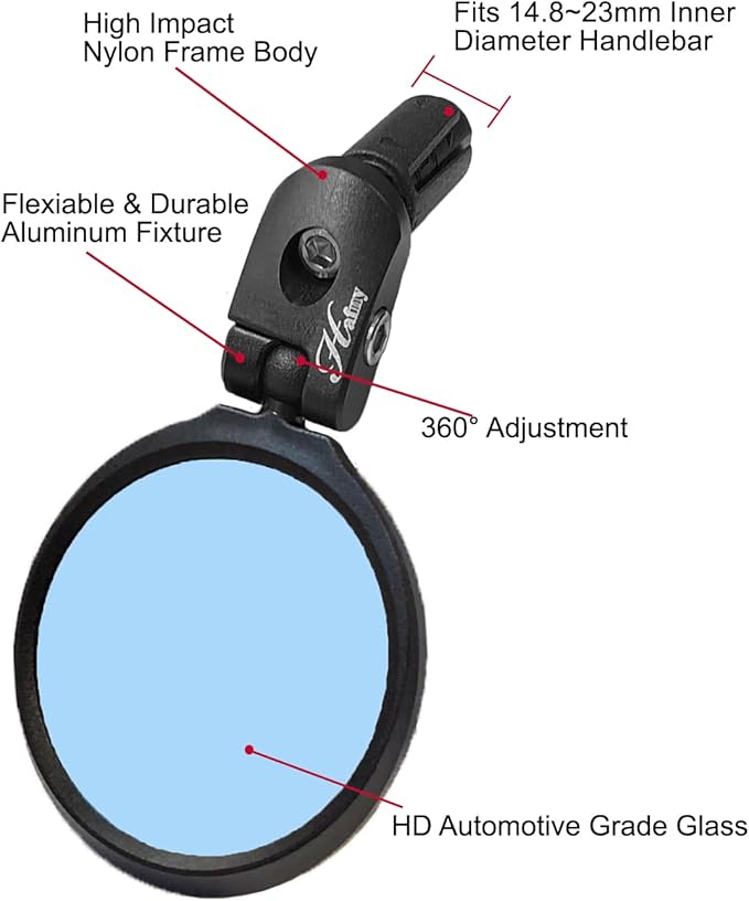 Hafny Bar End Bike Mirror, HD, Blast-Resistant, Glass Mirror, HF-MR090, HF-M951-FR03, HF-M952-FR03 (Anti-glare Blue Glass, 62mm)