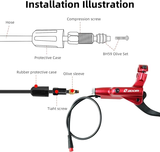 Z00M HB876E 2-PIN 4-Pistons E-Bike Electric Power-Off Hydraulic Brake Set, Pre-Bled with Mineral Oil Brakes Kit for eBike, Mountain Bike, Road Bike