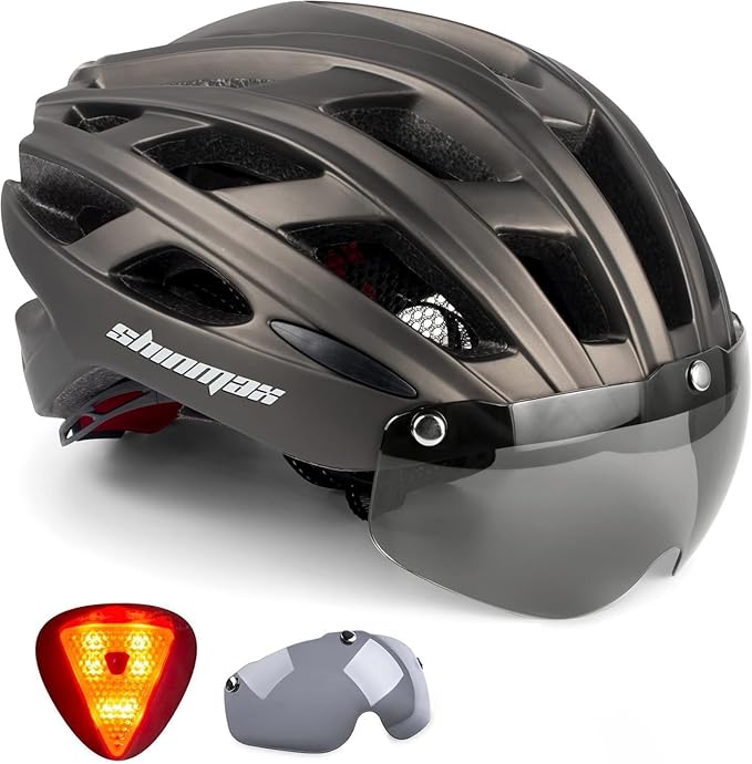 Shinmax Bike Helmet, CPSC/CPC Bike Helmet for Adult Men Women with Magnetic Goggles&Led Back Light Cycling Helmet Adjustable SM-T69