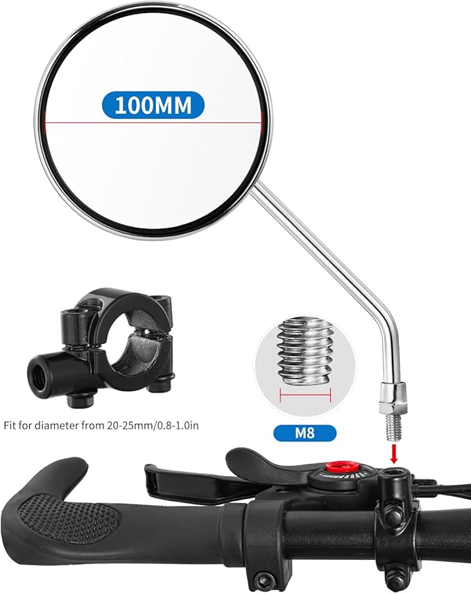 Bike Handlebar Rearview Mirror, Universal Adjustable Rotatable Vintage Safe Clear Mirror for Mountain Road Bike Bicycle ebike Motorcycle Scooter with 8mm Bolt (1 Pair Convex)