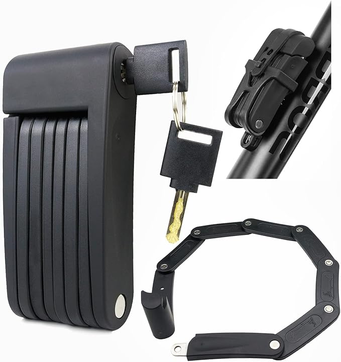 Compact Folding Bike Lock, 2.3ft Portable Heavy - Duty Anti - Theft High - Security Bicycle Chain Lock with Keys & Lock Bracket, Shear - Resistant Alloy Folding Lock for Bikes, E - Scooters & Ebikes