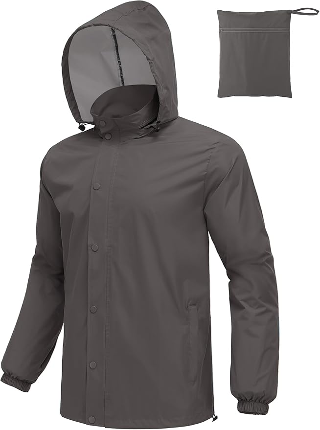COOFANDY Men's Rain Jacket Waterproof Packable Raincoat Lightweight Rain Shell Hood Travel Golf Hiking Cycling Zip Pockets