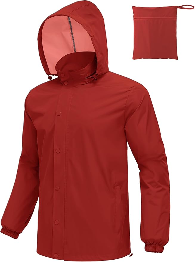 COOFANDY Men's Rain Jacket Waterproof Packable Raincoat Lightweight Rain Shell Hood Travel Golf Hiking Cycling Zip Pockets