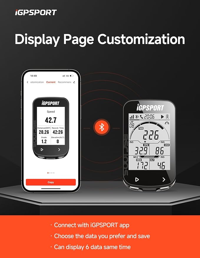 iGPSPORT BSC100S GPS Bike Computer Wireless, 2.6'' LCD Display 40H Rechargeable Waterproof Cycling Computer Bluetooth ANT+