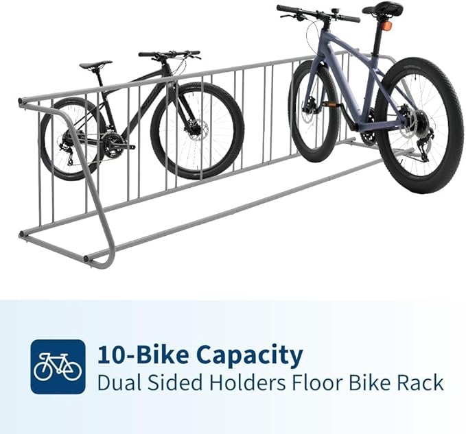 Professional-Grade 10-Bicycle Floor Rack | 122" Industrial Steel Grid Parking Stand for High-Capacity Garage, Yard & Event Storage | Heavy-Duty Freestanding Floor Bike Rack System