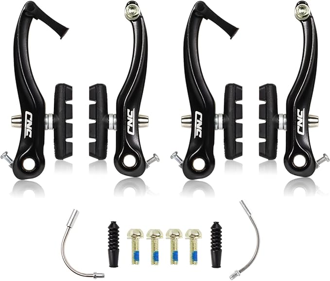 CNC V Brake Set, Bicycle Linear Pull V Brakes for Front/Rear Wheel, Long Arm 110mm, Black …