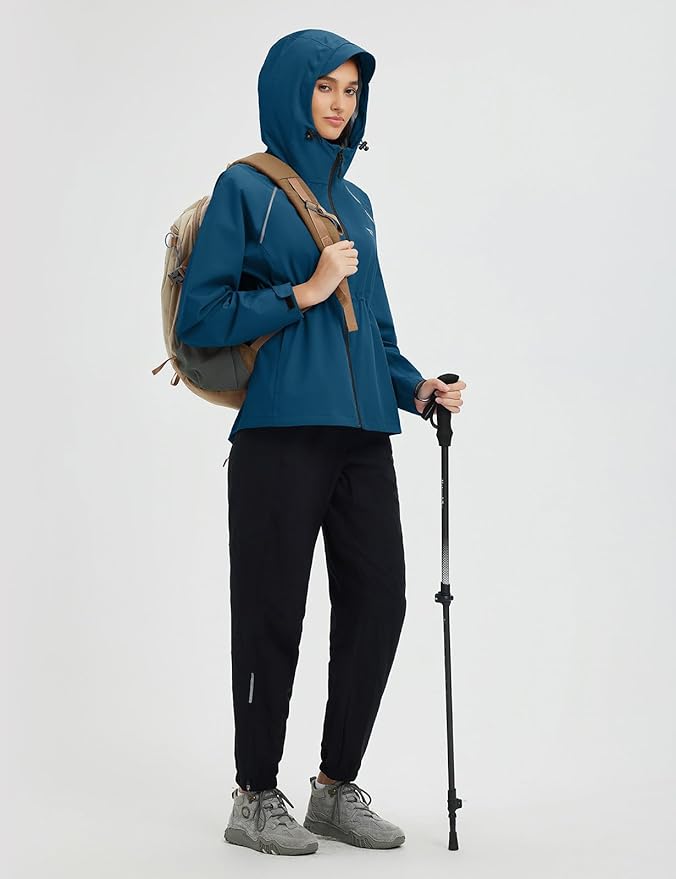 baleaf Women's Rain Jackets Waterproof Windbreaker Packable Lightweight Cycling Running Jacket Hiking Gear Reflective Hooded